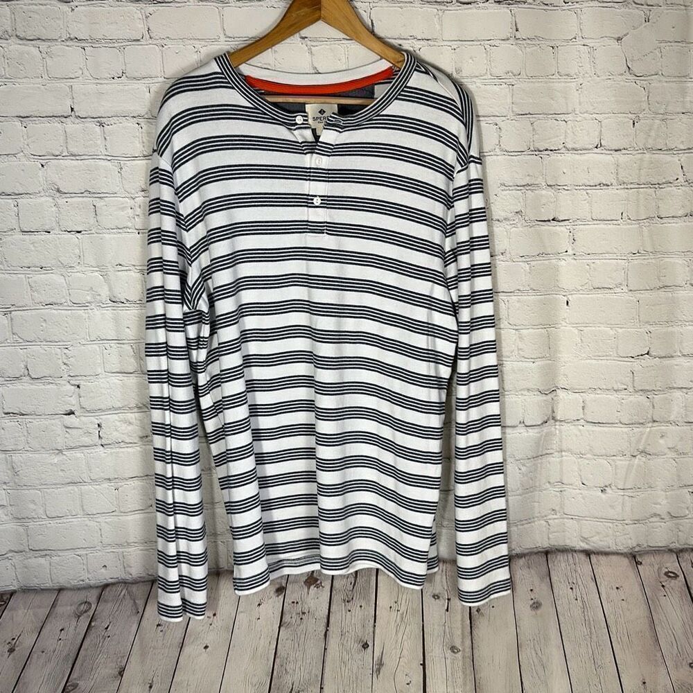 SPERRY Mens Topsider Beige Cream Gray Striped Long‎ Sleeve Shirt size XL